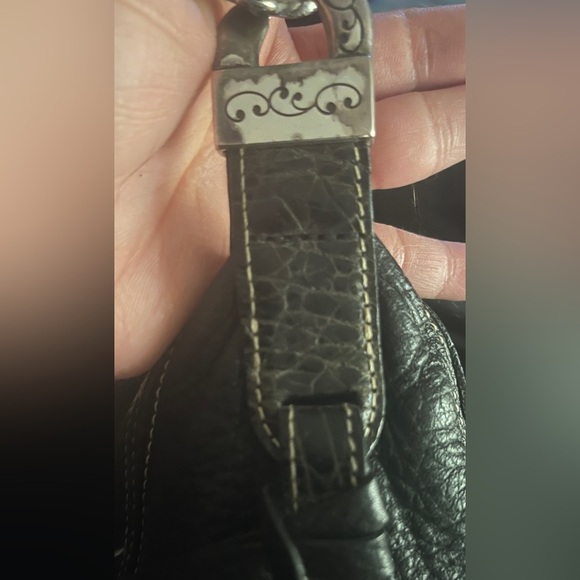 🖤 Brighton Black Leather Hobo Shoulder Bag With Silver Chain Strap Heart Charm - Picture 11 of 15